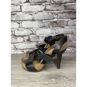 Balenciaga Black Leather Ankle Strap Platform Cork Heel Sandals Women 38EU/7.5US